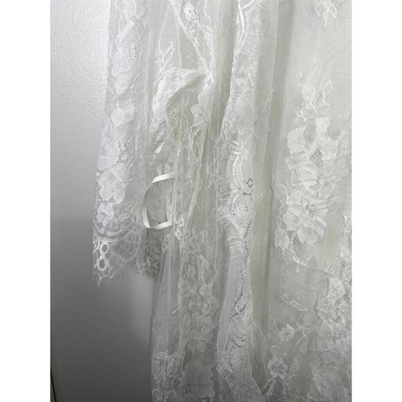 Y2K White Lace Sheer Short Robe Kimono Bridal Coquette Romantic One Size - Picture 3 of 3